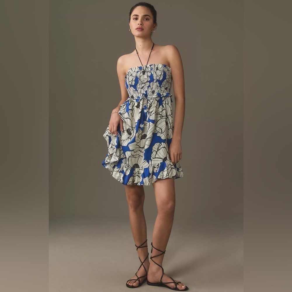 NWT Farm Rio x Anthropologie Strapless Smocked Ruffle Mini Dress